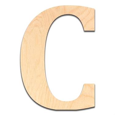 Imagem de Letras de madeira inacabadas com espessura de 0,6 cm. Cortado de madeira compensada de bétula, pronto para pintura ou coloração. Excelente para decoração de casa, placas de escritório e decorações de festa., C, 4", 1