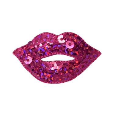 Imagem de Aplique bordado para lábios de lantejoula fúcsia rosa choque no dia de ventilação C