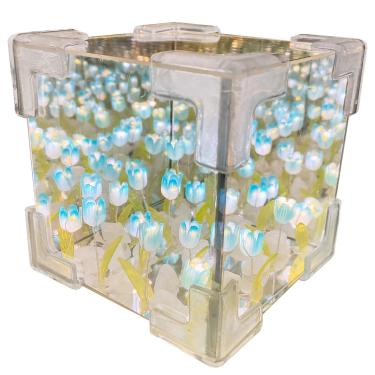 Imagem de Lâmpada de espelho LED lâmpada noturna 1 conjunto de luz noturna em forma de cubo fofo 10 x 10 cm DIY 2 em 1 infinito romântico flor luz noturna para casa quarto presente para meninas, azul