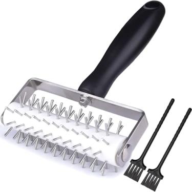 Imagem de EVEDMOT Rolo de massa de pizza de aço inoxidável, perfurador de pino de pizza com alça de plástico, ferramenta de ancoragem para pizza, torta de biscoito e pastelaria