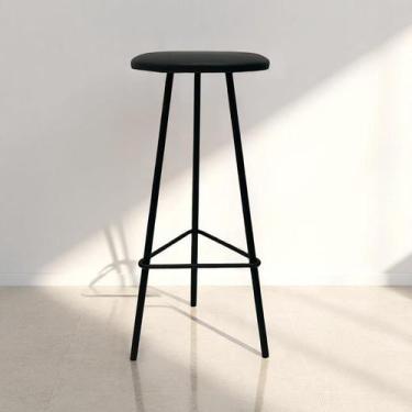 Imagem de Banqueta Retro Alta Ferro Industrial Assento Peroba 70cm - Aluminium D