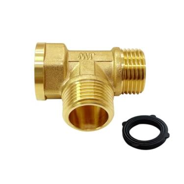 Imagem de Joywayus Mangueira de jardim de latão rosqueado de 3/4 GHT T 3 vias 3/10.2 cm GHT fêmea x macho x adaptador macho