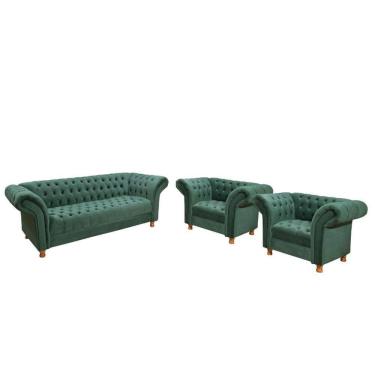 Imagem de Kit Sofá 02 Poltronas Chesterfield Conde D`El Via Encanto Veludo Verde