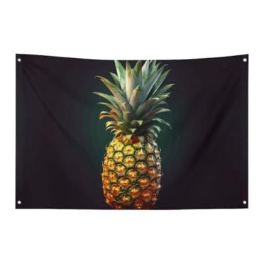 Imagem de Bandeira de abacaxi 89 x 150 cm, sem desbotamento, bandeira de boas-vindas, jardim, quintal, casa, bandeira, decorativo, jardim, quintal, interior, exterior, festa, decoração de casa