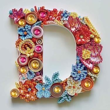 Imagem de MVVMTOP Kit de pintura de diamante, letra D DIY 5D, arte de diamante artificial de cristal de forma especial, artesanato em mosaico parcial para iniciantes, decoração de parede, presente para quarto