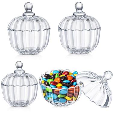 Imagem de Tanlade 4 peças de pote de abóbora de vidro com tampas, prato de cristal para doces, boticário transparente, tigela de doces, joias fofas, caixa de lanche para festa em casa, casamento, mesa de