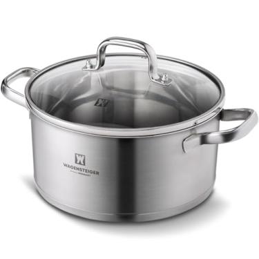 Imagem de WAGENSTEIGER Panela de aço inoxidável de 5,62 litros com tampa de vidro temperado, estrutura de 3 camadas, alças ergonômicas, para todos os cooktops