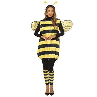 Imagem de Mabackly Fantasia feminina de abelha amarela de Halloween para adultos, fofo, plus size, cosplay, 4 peças, roupa de abelha, Adultos amarelos, XX-Large