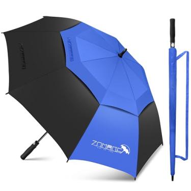 Imagem de ZOMAKE Guarda-chuva de golfe de 62 polegadas grande grande guarda-chuva de golfe à prova de vento aberto automático com dossel duplo ventilado à prova d'água para chuva (preto e azul escuro)