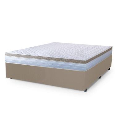 Imagem de Cama Box Casal King Colchão Com Molas Ensacadas 193x203x60cm Dunas Branco/bege Hellen