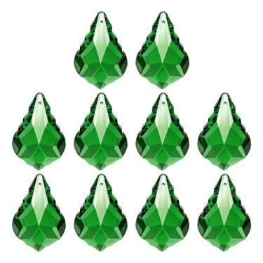 Imagem de PATIKIL Pingentes de cristal K9, contas de gota, pacote com 10 peças de prismas de lustre de 38 mm, contas de folhas penduradas, lâmpada faça você mesmo para decoração de artesanato, verde