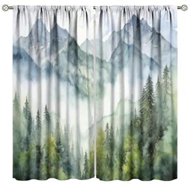 Imagem de Cortina blackout floresta para sala de jantar, estilo aquarela, natureza, floresta, verde, montanha, planta, varão, bolso, tratamentos de janela, 2 painéis, cortinas para quarto de bebê, decoração de