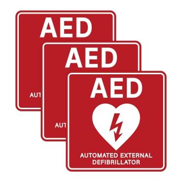 Imagem de 3 peças de adesivos de sinal de DEA, à prova d'água, durável, desfibrilador externo, etiqueta interna, acessórios de emergência para DEA para armário de parede DEA, casa e caixa 13 x 13 cm