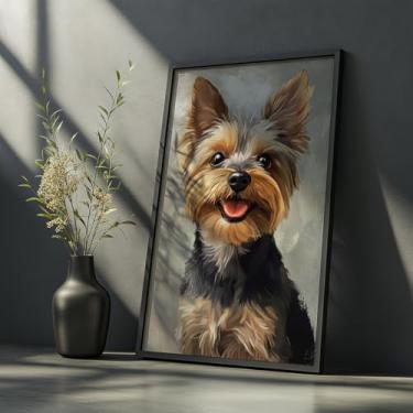 Imagem de Quadro Decorativo Yorkshire Terrier Com Moldura Cachorro Fofo Pet Pequeno Retrato Animal Quarto Infantil Parede Moderna