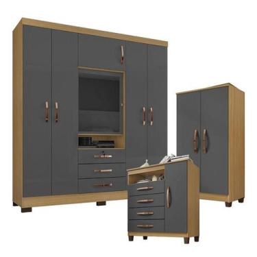 Imagem de Guarda Roupa Casal Imperial com Armário Multiuso Recife e Cômoda Sapat