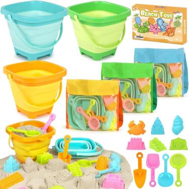 Imagem de Brinquedos de praia Dreamon para crianças de 3 a 10 anos com 3 baldes e 24 moldes