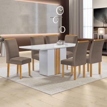 Imagem de Mesa de Jantar 6 Lugares Celeste Luisa com Vidro Off White/Cinamomo/Bege Escuro - Cel Móveis