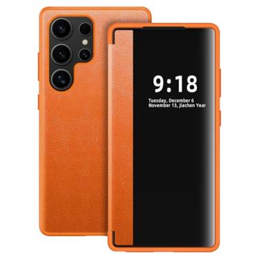 Imagem de Capa flip para Samsung Galaxy S25 Ultra S View, capa protetora de 360 graus para Samsung S25 Ultra, capa flip para Samsung S25 Ultra 5G (laranja1)