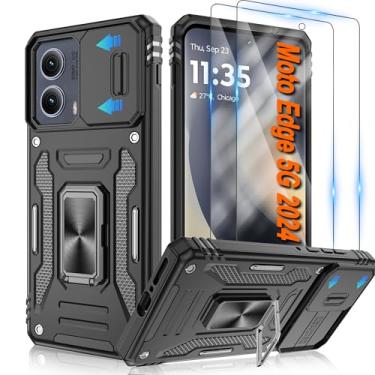 Imagem de ATUMP Capa para Motorola Edge 2024 com 2 protetores de tela HD e capa de câmera deslizante, suporte de anel de rotação [grau militar] capa protetora à prova de choque para Motorola Moto Edge 2024