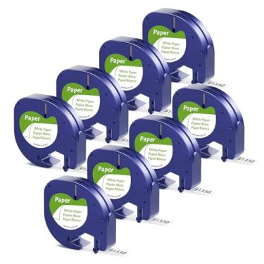 Imagem de 8 pacotes de substituição de fita branca de papel para Dymo LetraTag refis de 1/5.1 cm x 13' Fita de etiqueta de papel Dymo Label Maker Refil 91330 compatível com Dymo LetraTag LT-100T LT-100H 200B