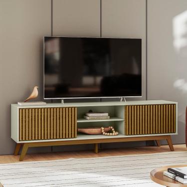 Imagem de Rack Olivar Fox 180 Ripado Para TV até 65” Porta Deslizante 2 Portas 4 Nichos 