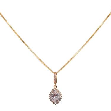 Imagem de Colar Prata 925 Banhada Ouro 18K - Solitário Cravejado Oval