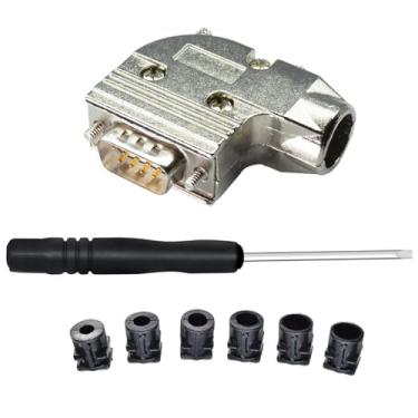 Imagem de Meskliu Conector de fuga DB9, conector de solda DB9, RS232 D-SUB adaptadores seriais macho módulo de solda de placa de fuga de porta de 90 pinos, capa de metal de ângulo de 90 graus com capa de