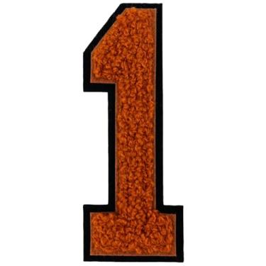 Imagem de 1 peça de adesivos de números de chenille marrom de 10 cm, adesivos de ferro para chapéus, bolsas, mochilas, jeans, par com letras universitárias grandes iniciais, acessórios DIY (marrom 1)