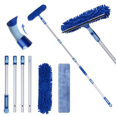 Imagem de Limpador profissional de rodo de janela, rodo de chuveiro 2 em 1 com haste de extensão, equipamento de lavagem de janela telescópico de 152 cm com cabeça dobrável, ferramentas de limpeza de vidro para