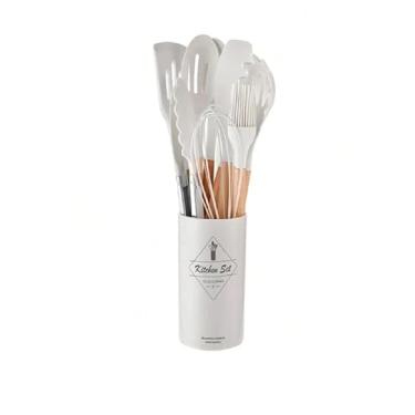 Imagem de Jogo 12 peças Silicone/Madeira Talher Escumadeira Utensilio Cozinha (Azul) (Branco)