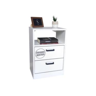 Imagem de Criado Branco 40Cm 2 Gavetas 1 Nicho Quarto Casal Já Montado - Fl Deco