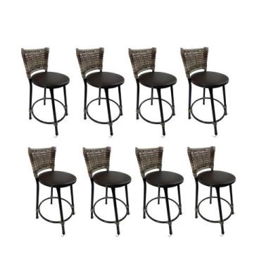 Imagem de Kit 8 banqueta baixa junco cozinha gourmet bancada americana - FortMix