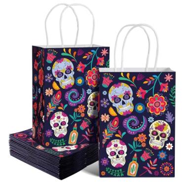 Imagem de Geyoga 30 peças de sacos de presente Dia dos Mortos Dia de Los Muertos decorações de lembrancinha de festa crânio de açúcar altar sacos de guloseimas com alças decorações de Halloween presentes para