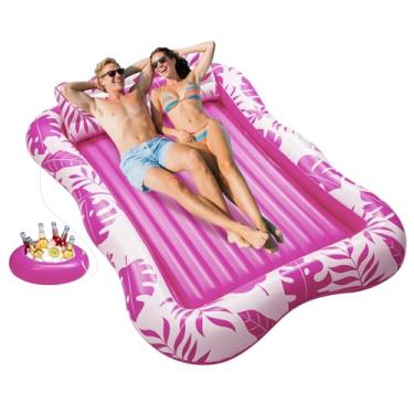 Imagem de GG ZHONG QUAN Boia de bronzeamento inflável para piscina, 205 x 150 cm, boia de piscina adulto com travesseiro e suporte de bebida, banheira grande de bronzeamento para praia, quintal, festa aquática