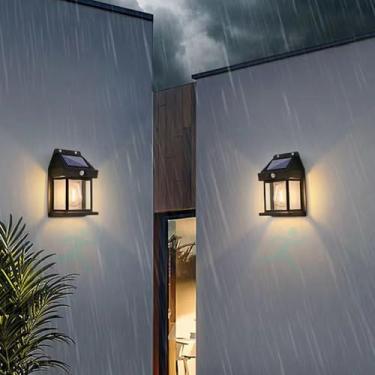 Imagem de Luzes de parede LED solares externas IP65 à prova d'água, 3 modos, arandelas de parede externa de segurança com sensor de movimento lâmpadas de parede solares de varanda de jardim para cerca terraço