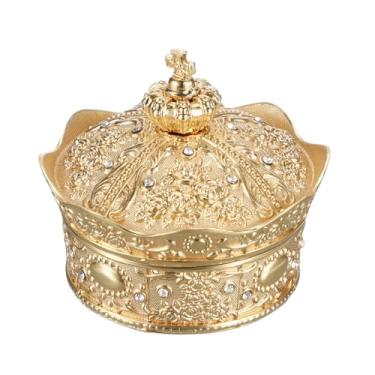 Imagem de Hipiwe Caixa de joias vintage, design de coroa antiga, bugiganga, baú do tesouro, brincos de metal