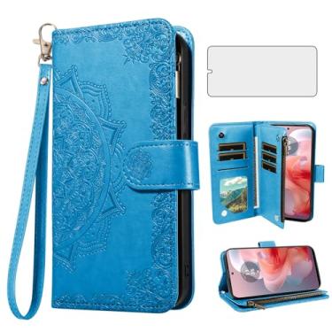 Imagem de Asuwish Capa de celular para Motorola Moto G Power 5G 2024 capa carteira celular com protetor de tela de vidro temperado e flor flip porta-cartão de crédito suporte suporte G5 mulheres homens azul