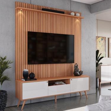 Imagem de Rack Movelove 2 Portas E 1 Gaveta Com Painel Led Para 70 Polegadas River 183cm Jequitiba Ripado-off White Jequitiba Ripado-off White