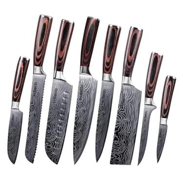 Imagem de Seido Knives Conjunto de facas Master Chef, conjunto de facas de cozinha de 8 peças, facas culinárias artesanais de aço inoxidável de alto carbono, facas de chef profissional, facas de cozinha