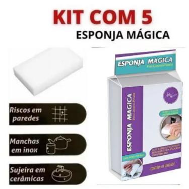 Imagem de Kit esponja mágica 5 uni remove manchas riscos ferrugem sujeiras - zei