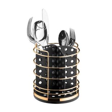 Imagem de Porta Talheres Escorredor Pia Cozinha Suporte Aço E Plástico Preto - F