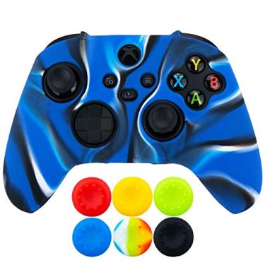 Imagem de 9CDeer 1 Piece of Silicone Protective Thick Cover Skin + 6 Thumb Grips for Xbox Series X/S Controller Camouflage Blue