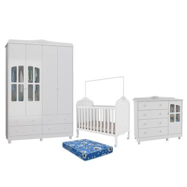 Imagem de Dormitório Infantil Elô Janelas Guarda Roupa, Cômoda e Berço com Colchão Baby Physical - Móveis Peroba
