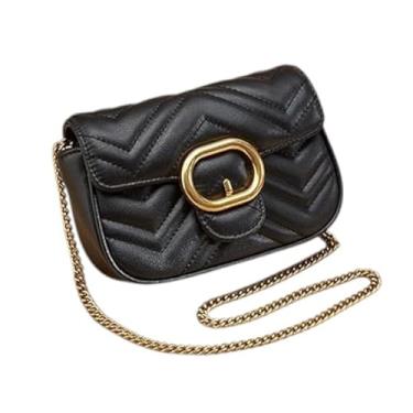 Imagem de Bolsa Social Feminina Pequena Transversal com Alça de Corrente Matelassê Dourado Bolsa de Festa Bolsa de Mão Clutches (Preta, Prata, Branca, Dourada) (Preta)