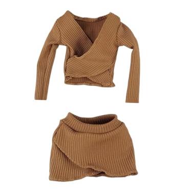 Imagem de Dynwave Top curto feminino em escala 1:6, saia curta, clássico, feito à mão, manga comprida, ajustado, para boneco de ação de 12 polegadas, acessório para, Marrom