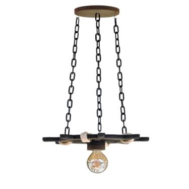 Imagem de Luminária Náutica Timão de Veleiro Pequeno – MDF com Detalhes em Corda Sisal – Bocal E-27 (Marrom, Pequena)