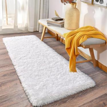 Imagem de Tapete Passadeira 1,00 x 0,60 Corredor Quarto Sala Beira de Cama Felpudo Peludo(Branco)