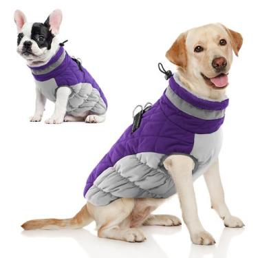 Imagem de Casaco de cachorro AOFITEE Winter Reflective Impermeável Roxo para Cãe