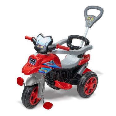 Imagem de Triciclo Infantil de Passeio Moto Trail com Haste Empurrador Apoio para Pés Pedal Meninos Maral