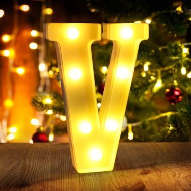 Imagem de Letras V iluminadas, letreiro de LED, letras 26, alfabeto para festa de aniversário, casamento, decorações de Natal, letra de sinal de nome personalizado para mesa de centro de mesa e decoração de